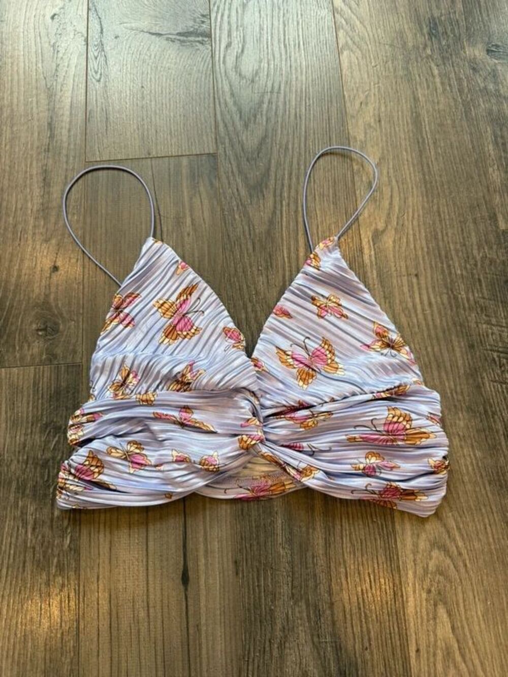 Urban Outfitters Silky Cinched Butterfly Crop Top